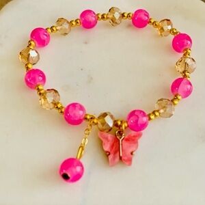 Vibrant Pink and Gold Butterfly Charm Bracelet